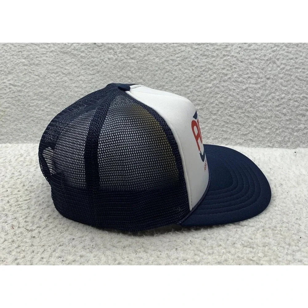 VTG ABC Trucker Hat Mens Snapback Foam Mesh Blue White Arrow Building Center Dad